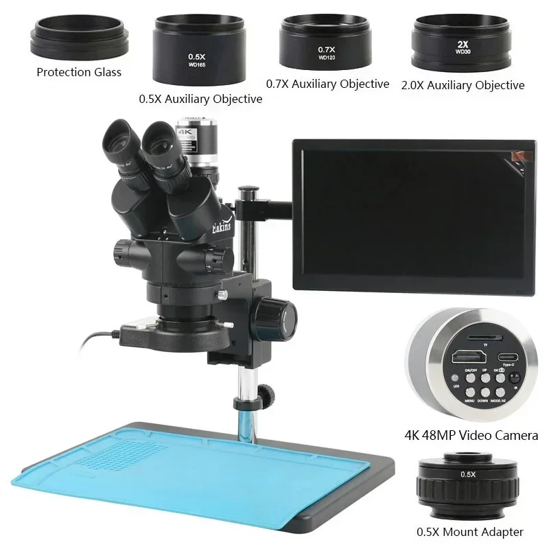 Trinocular Stereo Microscope 7X-45X - シミュル焦点三眼実体顕微鏡 3.5倍 7倍 45倍 90倍 1080p
