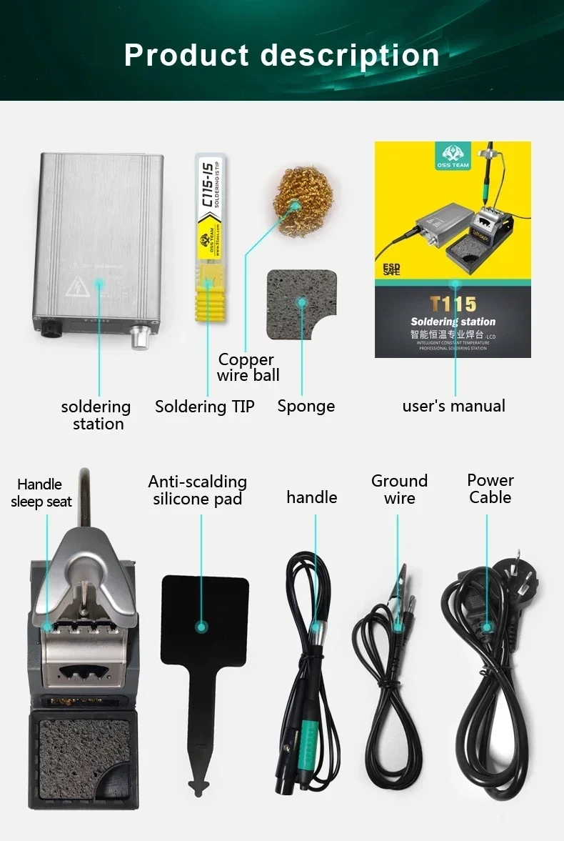 C115 Nano Soldering Iron Station - OSS T115 マイクロナノ電気はんだ付けステーション、C115 はんだごてチップ、マザーボード修理用の高速加熱溶接