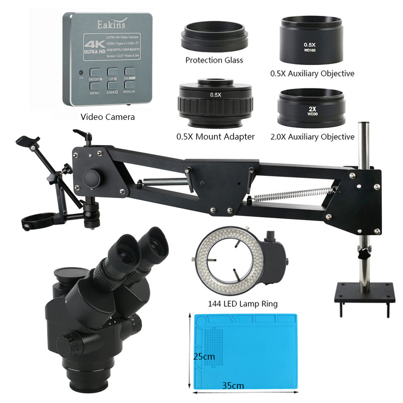 Simul-Focal Industrial Microscope 4K Hdmi - 産業用三眼ステレオ三眼顕微鏡,対物レンズ焦点距離シミュレーター3.5x-90x,8.3mp,4k,1080p,hdmi,USB,ビデオカメラ,スプリング動作スタンド