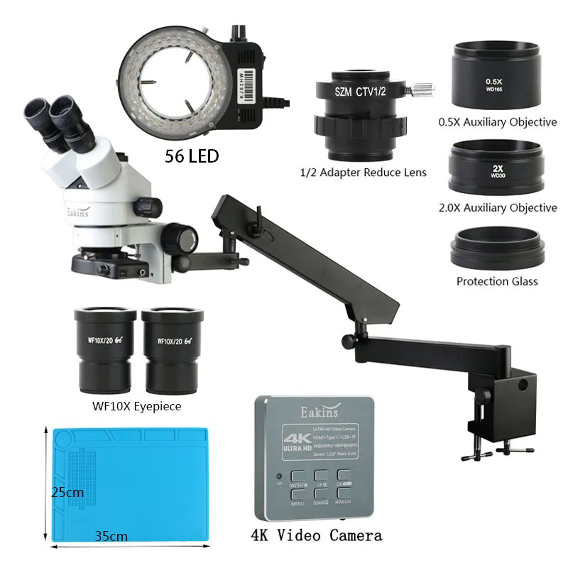 Simul-Focal Industrial Microscope 4K Hdmi - 産業用三眼ステレオ顕微鏡,同様の焦点,HDMIインターフェース出力,4kビデオカメラ,0.5x補助対物レンズ