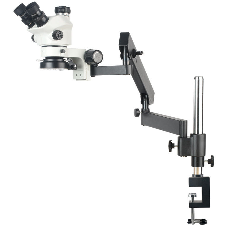 Articulating Arm Boom Stand Microscope - フレキシブル関節式アーム大型可動ブームスタンド付き7-50倍三眼実体顕微鏡（ラボ、ペット手術、PCB修理用）