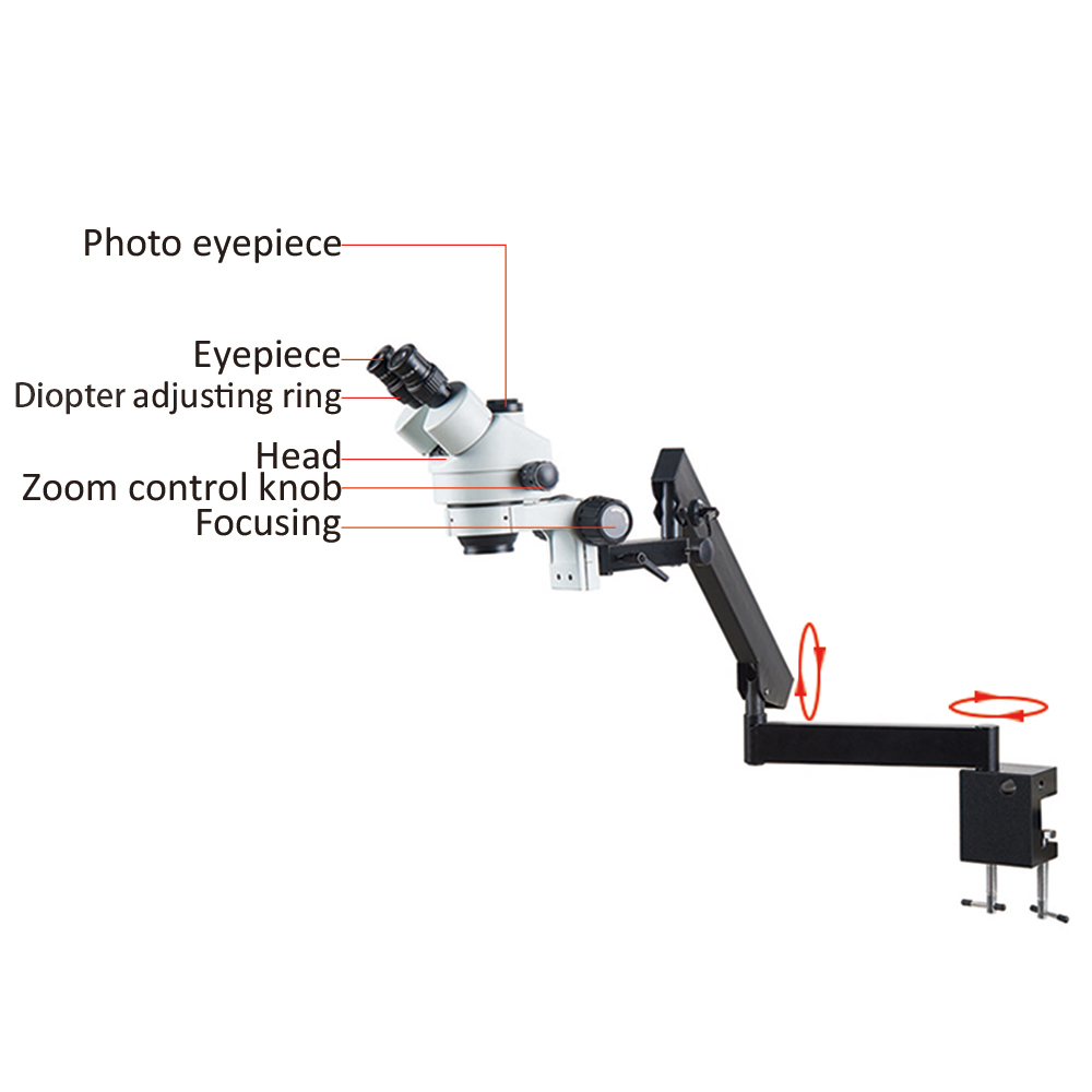 フレキシブルアーム固定クランプ顕微鏡 7X-45X ズーム三 - Trinocular Stereo Microscope 7X-45X のレビューと価格