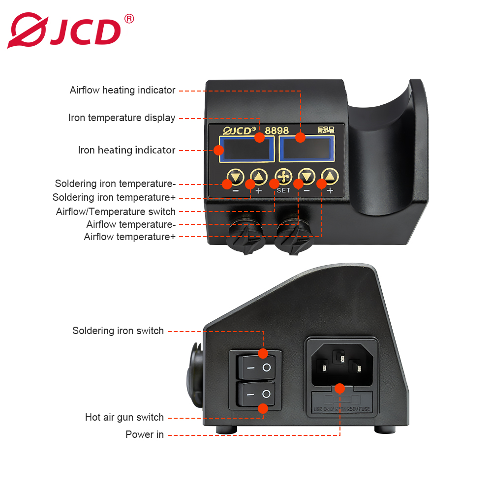 JCD 8898 750Wはんだ付けステーション 2 in  - 2 In 1 Soldering Rework Station 750W のレビューと価格