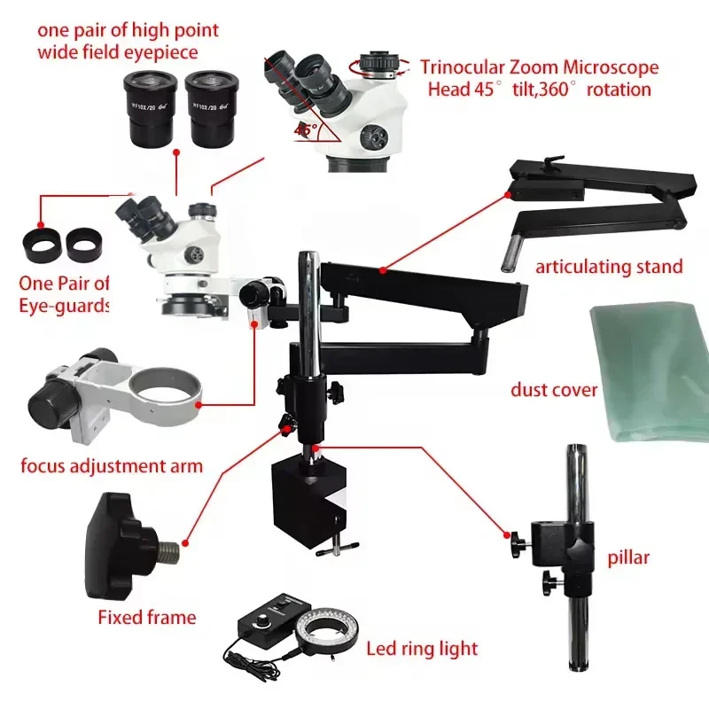 2026年新型 3.5X-100X フレキシブル関節式アーム - Articulating Arm Boom Stand Microscope のレビューと価格