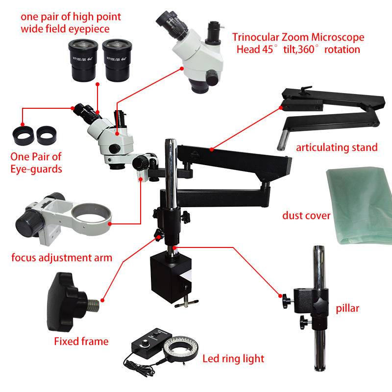 修理やペット手術用のフレキシブル可動式アーム大型移動ブームス - Articulating Arm Boom Stand Microscope のレビューと価格