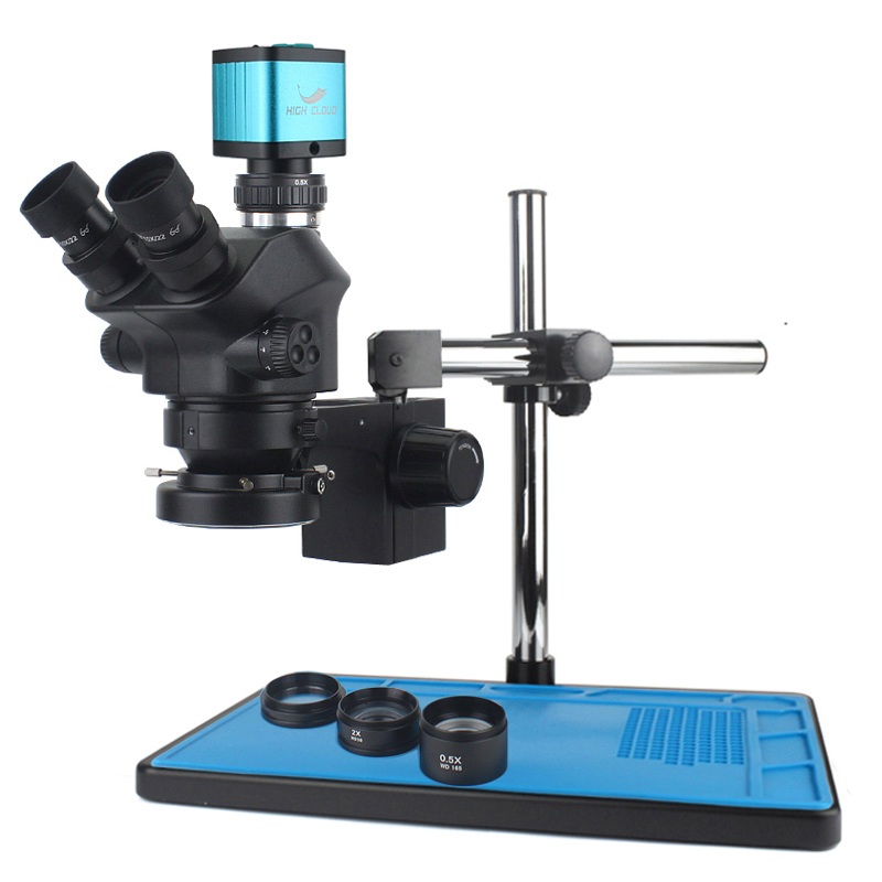 工業用ラボ用シミュルフォーカル調整式ステレオ三眼顕微鏡 3. - Simul-Focal Industrial Microscope 4K Hdmi のレビューと価格