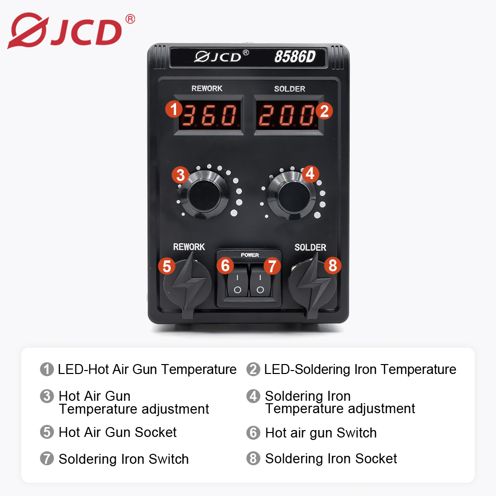 JCD 8586D 2-in-1 はんだステーションホットエ - 2 In 1 Soldering Rework Station 750W のレビューと価格